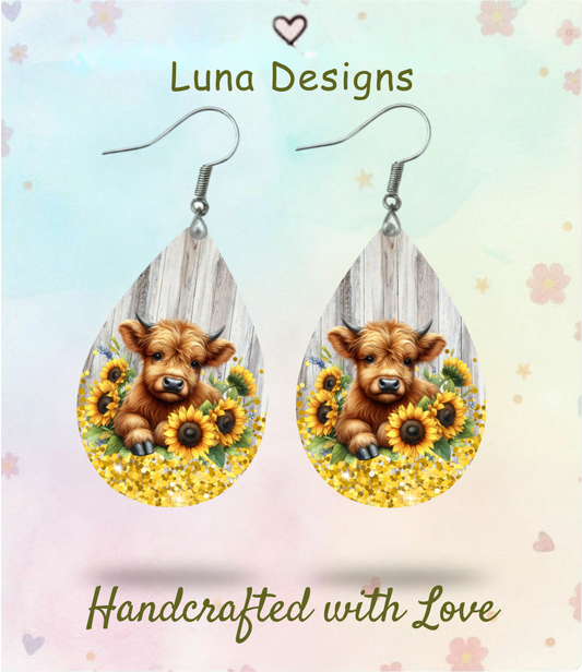 Sunflower Cow Earrings