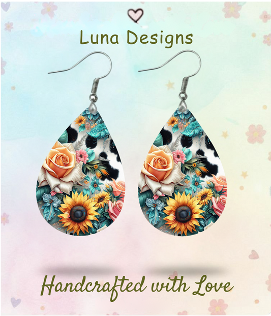 Flower Cow Print Earrings